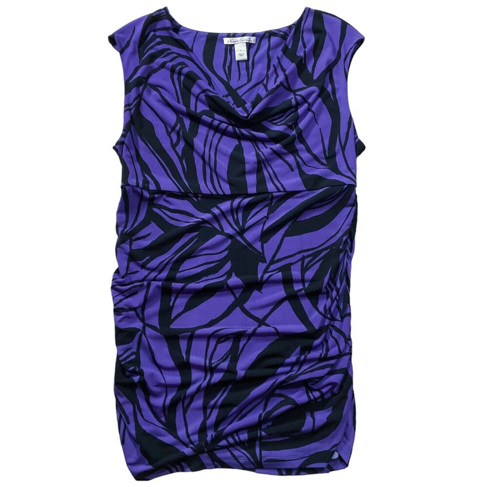 Kenneth Cole Womens Top size L Purple Black Pullover Drape V Neckline Stretch